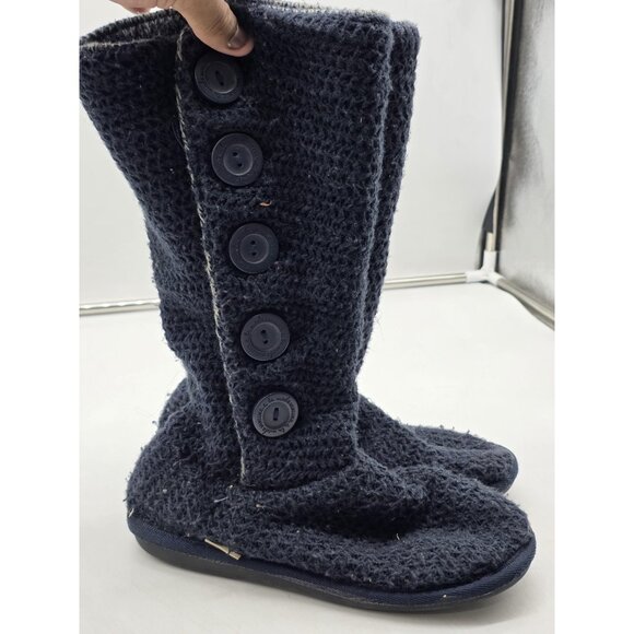 Mukluks Shoes - Mukluks A La Mode Slipper Boots Womens Size 8 Blue Knit Button Tall House Cozy
